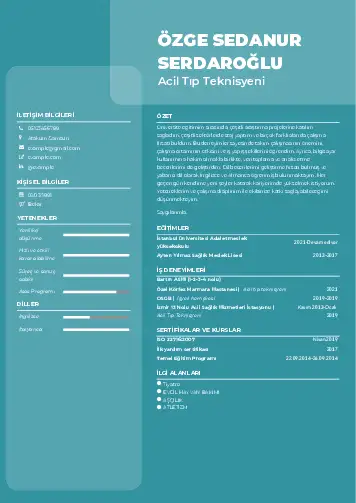 Acil Tıp Teknisyeni CV Örnekleri cv indir